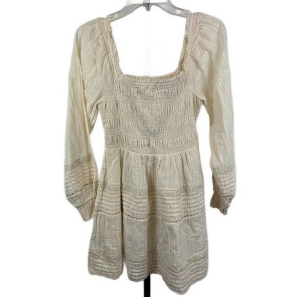 American Eagle Outfitters Dresses & Skirts - American Eagle Dress Womens Size Small Cream Smocked Square Neck Mini Milkmaid